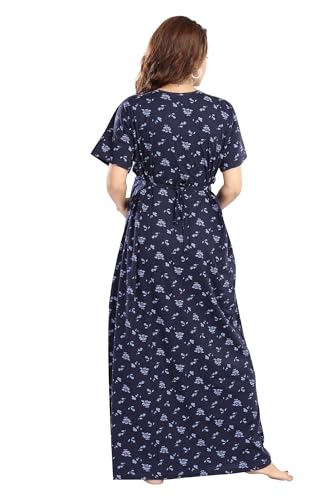 Image of Fabme Women's Full Length Printed Pre and Post Pregnancy Pure Cotton Nursing Nightdress Nighty