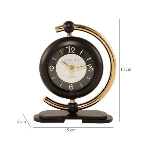 Image of Decor de Maison Brings Handcrafted Aleksi Mini Table Clock for KidsRoom, Living Room, Bedroom, Study Table | Classic Non-Ticking Tabletop Battery Operated Analog Desk Clock (Black)