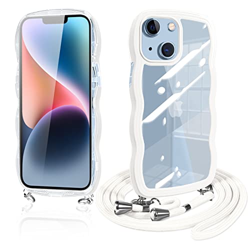 iPhone14 iphone13 用 ケース ショルダー クリア スマホケース 透明 TPU カバー ストラップ付き 肩掛け 首掛け 紐付き 斜めがけ 創意 個性 可愛い かわいい 韓国 薄型 耐衝撃 アイフォン14/13(ホワイト)