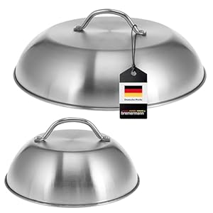 bremermann Burgerhauben-Set 2er mit Ø 22,5 + 32 cm // Grillhaube Schmelzglocke Burger-Cover // Edelstahl