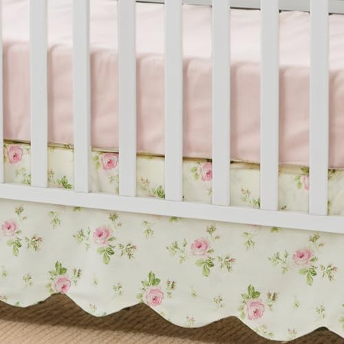 Image of Brandream Scallop Edge Cotton Crib Skirt, Baby Boy Girl Gender Neutral Crib Skirt Toddler Bedskirt Farmhouse Chic Nursery Crib Bed Skirt, Boho Bohemian Toile Floral