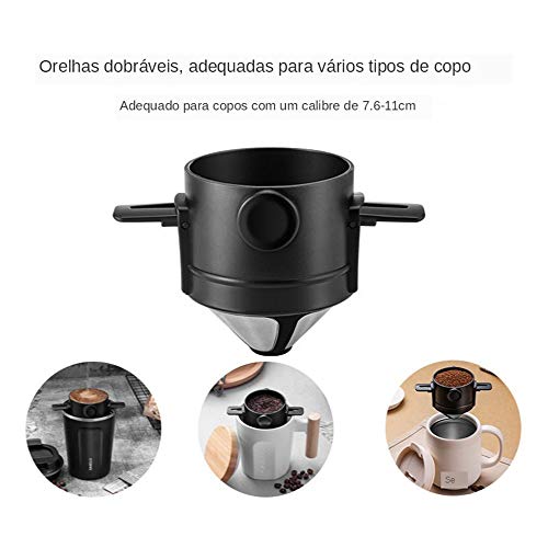 JUNKAI Filtro de café reutilizável, coador de café portátil de aço inoxidável com filtro de alça dob