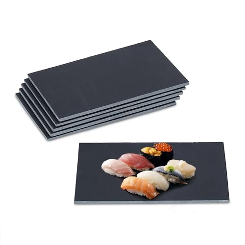 Relaxdays Plat de Service, lot 6, rectangulaire, pour Servir Fromage/sushis/Desserts, 26 x 16 cm, Noir