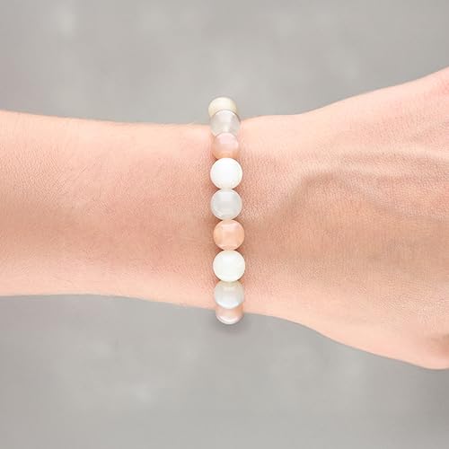 Lebensquelle Plus Kugelarmband | Perlen Armband 8 mm | Hochwertiges Edelsteinarmband | Natur Stein Edelsteinarmband dehnbar (Mondstein)