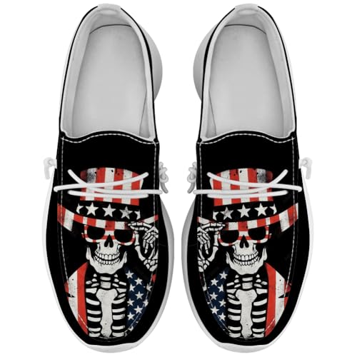 Quorax Men's Skull Slip-on Shoes American Flag Loafers Walking Shoes Gifts for Women Men