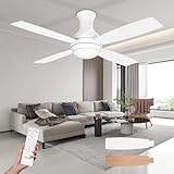 Consciot Ceiling Fan With Lights, 52 Inch Modern Low Profile Ceiling Fan, Remote Control, Quiet Reversible DC Motor, Dimmable 3 Color, 4 Double Finish Blades, Flush Mount, Indoor Only, White