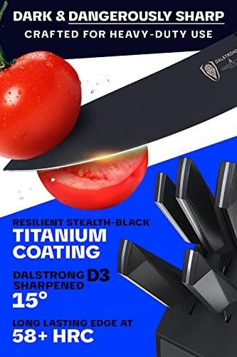 Dalstrong Knife Block Set - 5Pc - Shadow Black Series - Black Titanium Nitride Coated - High Carbon - 7Cr17Mov-X Vacuum Treated Steel - Sheath - Nsf Certified #TOP1