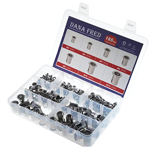 185Pcs Rivet Nut Flat Head Metric Threaded Rivnut Insert Standard Rivetnut Blind Nutsert Assortment Kit Set M3 M4 M5 M6 M8 M10 M12,304Stainless Steel #TOP6