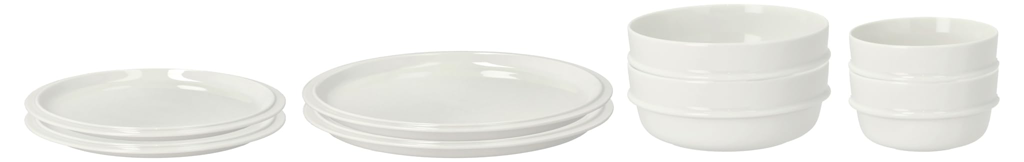 Zone Denmark Eau Geschirrset – Porzellan Geschirr Set – 8-teiliges Frühstücksset mit Teller, Schale & Becher – Minimalistisches Design – Spülmaschinengeeignet – Offwhite