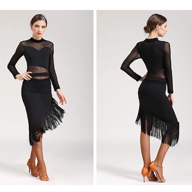 Vestito da Ballo Latino per Ragazza, Gara di Danza Divisa in Velluto Abbigliamento da Pratica Scollo a V Grande Altalena Sala da Ballo Salsa Tango Gonne Costume da Spettacolo di Ballo,Bianca,S