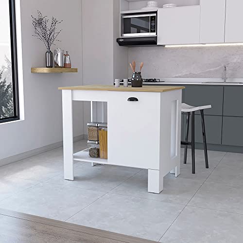 Vancouver White Kitchen Island Open Shelf and Macadamia