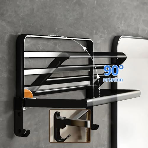 Image of Amazon Basics Bathroom Accessories Set - 24 Inch Towel Rod Towel Rack Clothes Hanger and Towel Holder - Rust-Resistant Bathroom Fittings for Home Black (Pack of 1)