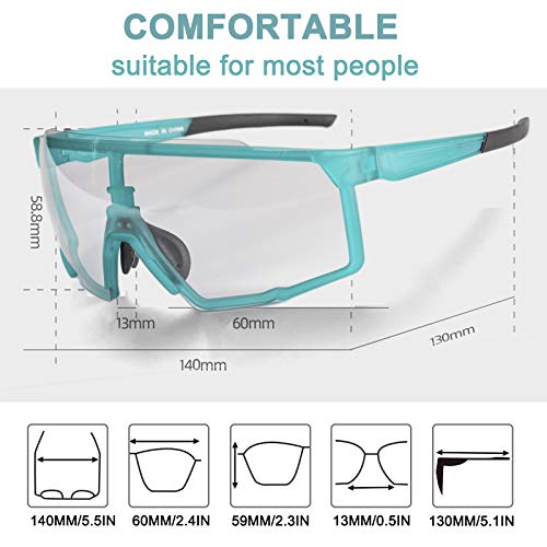 ROCKBROS Lunettes de Soleil Photochromiques Lunettes de Cyclisme Transparentes Goggles de Sport de Plein Air Protection UV400 Décoloration Intelligente PC Conduite Golf Pêche Unisexe Adultes Bleu/Noir - Image 4