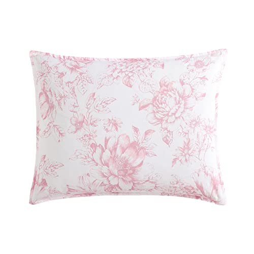 Image of Laura Ashley - Queen Comforter Set, Soft Bedding with Matching Shams, Reversible Floral Room Decor, College Dorm Room Essentials (Delphine Pink)