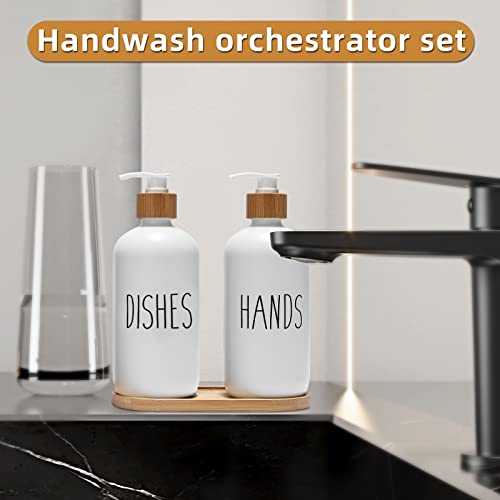 FEILANDUO Glass Soap Dispenser Set, Bamboo Pump & Tray - Image 3