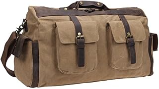 Iblue Heavy Duty Canvas Travel Bag Genuine Leather Trim Weekender Overnight Duffel Bag