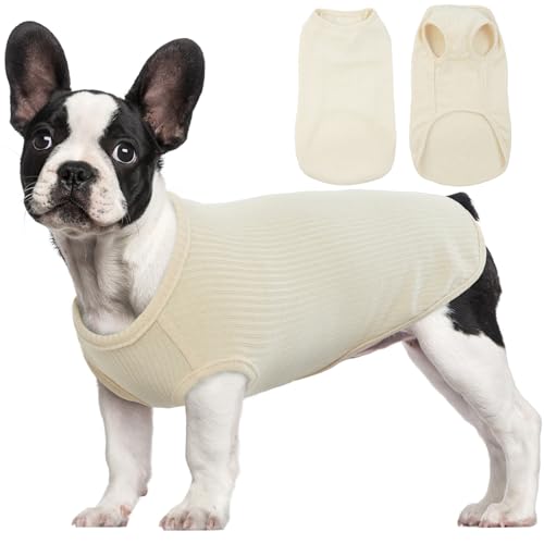 Hundepullover - Chihuahua Kleidung für Kleine Hunde Welpen Weste, Weich Atmungsaktives Hundeschlafanzüge Basic Klamotten Hunde Kleidung für Französische Bulldogge Pomeranian Malteser Hund, Beige, L