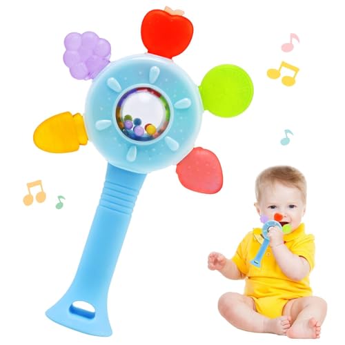 LinStyle Chocalhos e mordedor brinquedos bebés 0 3 6 12 meses, silicone sensorial deteção chocalho bebé 0-3 meses, brinquedo educativo precoce Montessori presente para meninos e meninas 0-36 meses