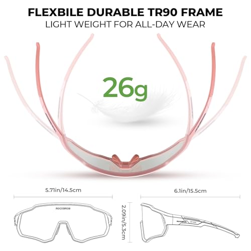 ROCKBROS Kids Photochromic Sunglasses Boys Girls Cycling Runing MTB Biking Glasses TR90 Lightweight UV400 Sports Sunglasses Youth Age 6-14,Light Pink by ROCKBROS - Image 4