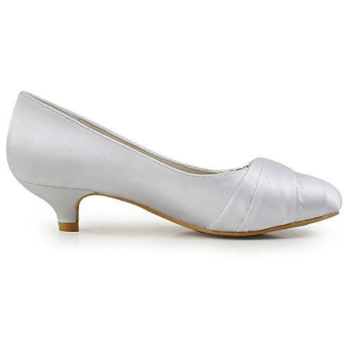 ELEGANTPARK Closed Toe Shoes for Women Low Heel Comfortable Wedding Shoes for Bride Satin Rhinestones Bridal Evening Prom Dress Pumps2