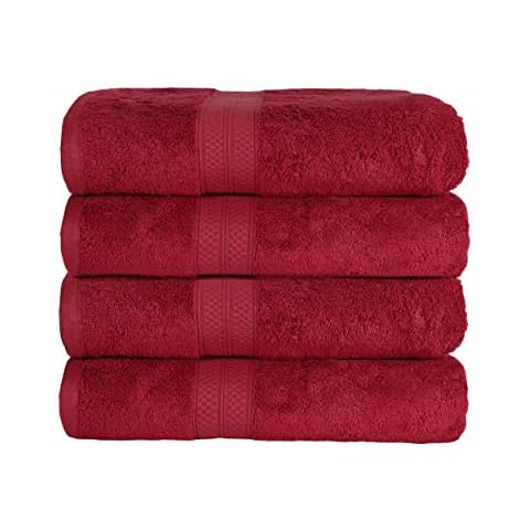 SUPERIOR Bath Towel Set, Rayon from Bamboo Cotton Blend, 4 Pieces, Crimson Cover