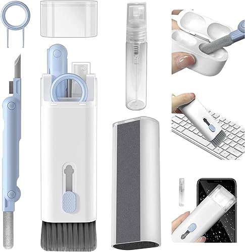 Image of 7-in-1 Multi-Function Laptop Gadget Cleaning Kit with Spray Bottle, Keyboard Brush, Gap Duster, Keycap Puller, Earbud Cleaning Pen, Screen Cleaner, White PhT-LKC71