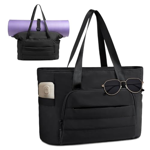 Mabecol Bolso de Mano Mujer Bandolera Tote Bag - Shopper Grande Impermeable con Bolsillo Portátil 15,6' y Cremallera, para Viaje, Gimnasio, Trabajo, Colegio, Deporte (negro)
