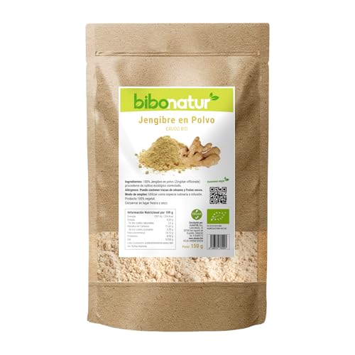Bibonatur Jengibre en Polvo ECO 150 gr. 100% Natural: sin aditivos. Apta para Dieta Vegana. Cultivo Ecológico Certificado