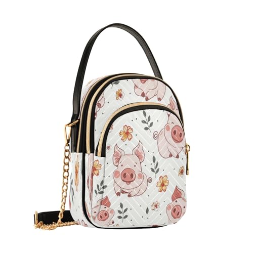 Quilted Crossbody Bags for Women,Cute Pink Pig Yellow Flowers Women's Crossbody Handbags Small Travel Purses Phone Bag2