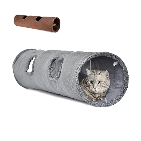 LeerKing Katzentunnel große Katzen Rascheltunnel Spieltunnel Katzenröhre Katzenspielzeug für alle Katzen Kaninchen Welpen 2 Höhlen Grau 130 * 30cm