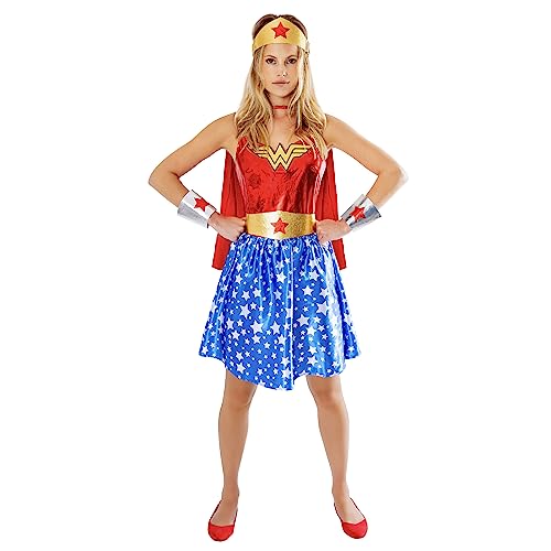Rubies Disfraz Wonder Woman Deluxe para mujer, Vestido con capa, diadema y guanteletes, Oficial DC Comics para Carnaval, Halloween, Fiestas y cumpleaños