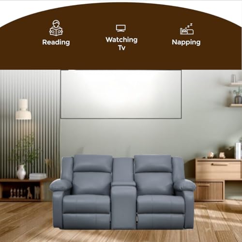 Image of Solis Royale Leatherette Manual 2 Seater Recliner Sofa Chair | Center Console and Cup Holder | Comfortable Lounge Sofa Chair for Living Room, Bedroom, Office, Home (SNUGHEAVEN-Grey)