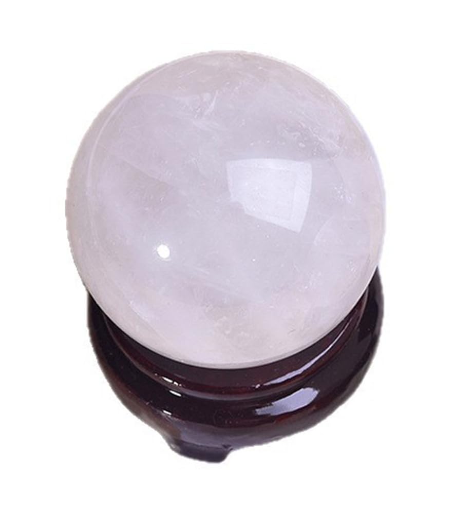DPURPIWADY Quartz Sphere White Crystal Ball with Wooden Base Feng Shui Gemstone Sculpture Figurine Ornaments for Witchcraft and Decorative Balls,8cm