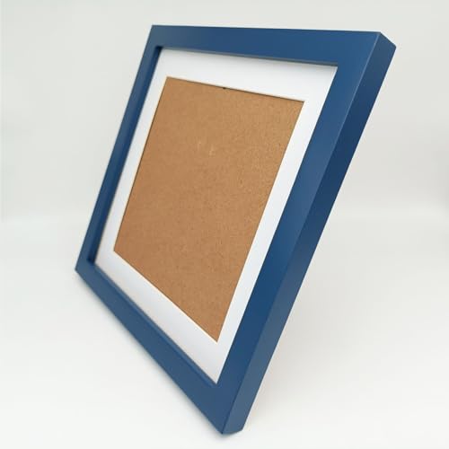 Image of 9x9 Picture Frames Blue with Mat 7x7 Opening Solid Wood Frame, Plastic Panel (Film Needs to be Removed) Table or Wall.Front Window Opening 8.6x8.6 inch.