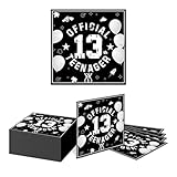 Kotkiddy 13 Geburtstags Party Servietten, 20Stück Dickes & Saugfähiges Papier, Schwarze Themen 13 Jahre Dekorations Servietten für Kinder Jungen Jugendliche