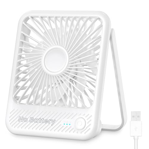 Koonie USB Desk Fan, Strong Wind Ultra Quiet Small Personal Fan with 180° Tilt Folding and 3 Speeds Adjustable, USB-C Corded Powered Mini USB Fan for Office Desktop Bedroom White, NO BATTERY
