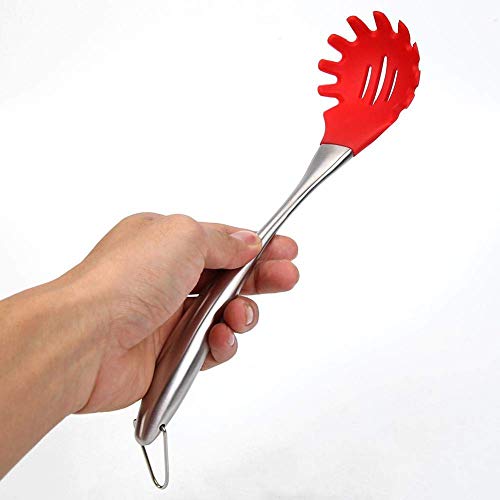 Image of Good Grip Pasta Fork Spaghetti Server Silicone+Strong and Durable Nylon Core with Stainless Steel + Silicone Handle for Non-Stick Cookware Utensil Steel Pasta Server (Black)