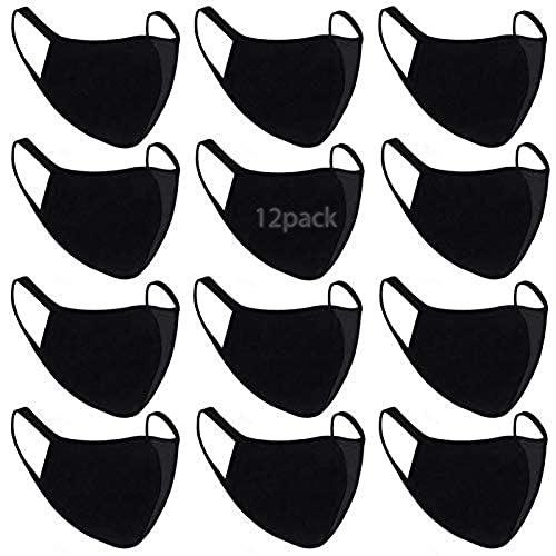 12 Pack Reusable Cotton Fabric，Black Face Covering, Unisex Black Dust Cotton, Washable-US in Stock