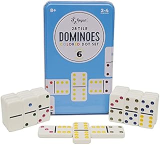 Regal Games - Double 6 Dominoes - Colored Dots Set - Fun Family-Friendly Dominoes Game - Includes 28 Tiles & Collector’s Tin - Ideal for 2-4 Players Ages 8 for Kids and Adults