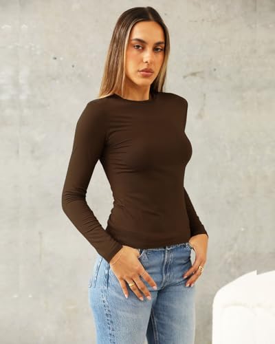 Image of Abardsion Women's Slim Lightweigh Long Sleeve T Shirts | Fall Clothes 2026 Casual Basic Crewneck Going Out Crop Tops Y2K