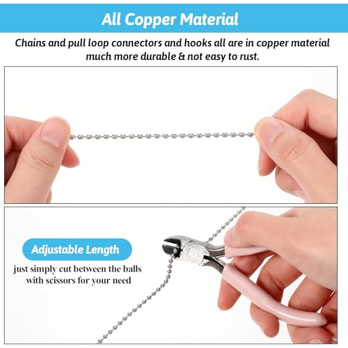 Image of 4Pcs Ceiling Fan Pull Chain Extender 1 Meter Stainless Steel Pull Chains String Extension qith Connector,3mm Beaded Ball Light Switch Chain Extender for Ceiling Fans and Light Fixtures