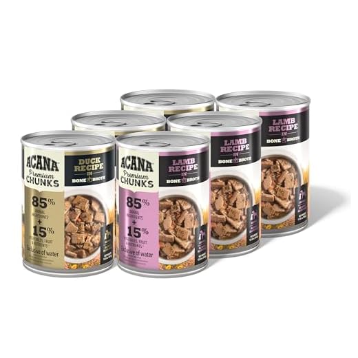 ACANA Premium Chunks in Bone Broth Grain-Free Wet Dog Food Variety Pack: Lamb + Duck Recipes 12.8oz Cans (6 Count, 3 of Each)