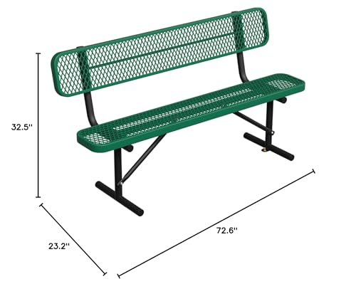 Image of Heavy Duty Park Bench with Back Portable Frame, Outdoor Steel Bench with Backrest, Outdoor Park Bench Expanded Metal Mesh Bench for Lawn, Park, Deck, Garden, Patio, Porch, Black (Green, 6FT)