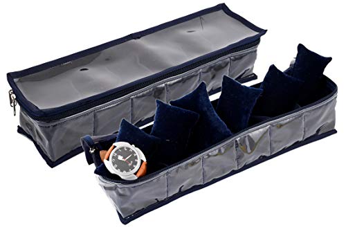 Kuber Industries 2 Pieces Watch Case/Wrist Watch Holder/Watch Organizer/Bracelet Pouch Transparent Top Watch Case with 6 Roll (Blue) -CTLTC39132