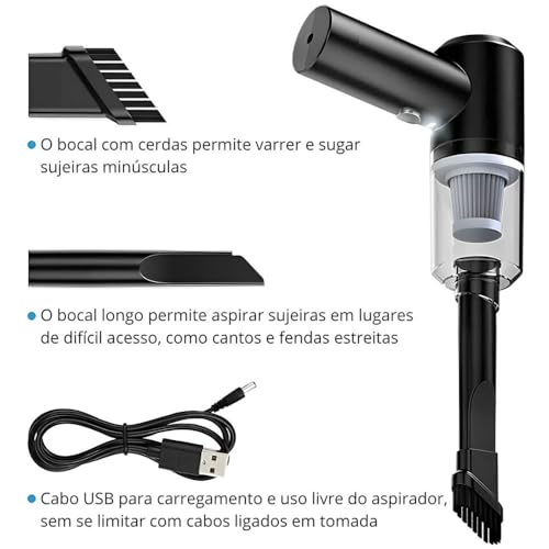 Aspirador Portátil Sem Fio Recarregável Para Carro E Casa Compacto Potente 6000Pa Mini Aspirador De