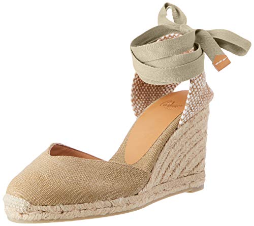 Castañer · Alpargata CHIARA/8/002 en algodón orgánico Lavado con Cierre de Cintas y cuña de 9cm - Mujer Color: Arena Talla: 41
