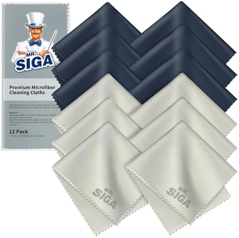 MR.SIGA Premium Microfiber Cleaning Cloths for Lens, Eyeglasses, Screens, Tablets, Glasses, 12 Pack, 6 x 7 inches (15 x 18 cm), Navy/Gray