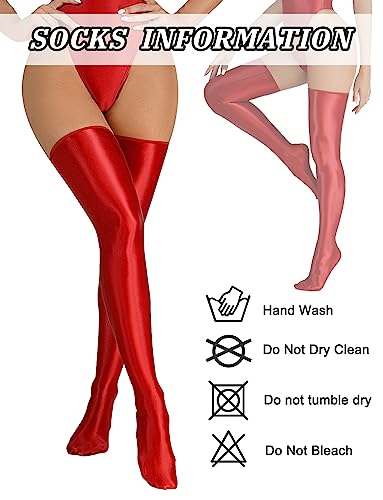 SEAUR Women's Shiny Oily Glossy Opaque Thigh High Stockings Bright Sexy Pantyhose Seamless Smooth Tights Stockings2