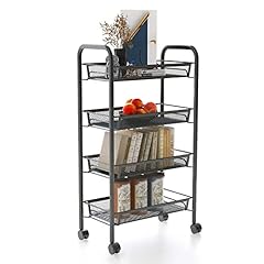 Leogreen - Carrelli Contenitori, Trolley Salvaspazio, 4 file, 83,5 x 46 x 27 cm, Nero, Materiale: Ferro