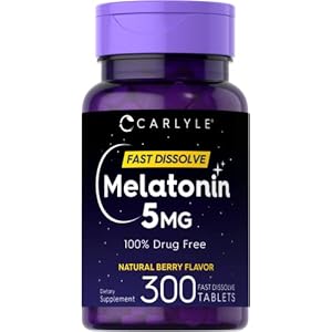 Carlyle Melatonin 5 mg Fast Dissolve 300 Tablets | Natural Berry Flavor | Vegetarian, Non-GMO Supplement